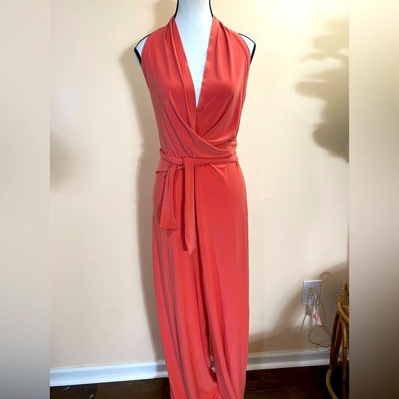 Norma Kamali Boho Halter Coral Pink Jumpsuit Playsuit Romper size Large NWT - Picture 2 of 12